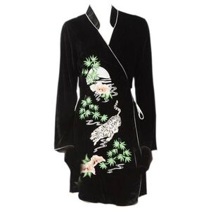 RIXO Black Long Sleeve Dress with Embroidered Details